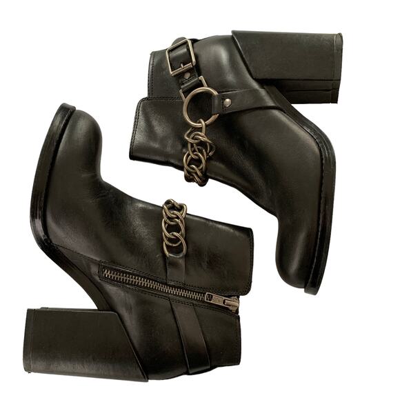 ASH Leather Ankle Moto Boots Heels Chains 6.5 - Picture 6 of 6